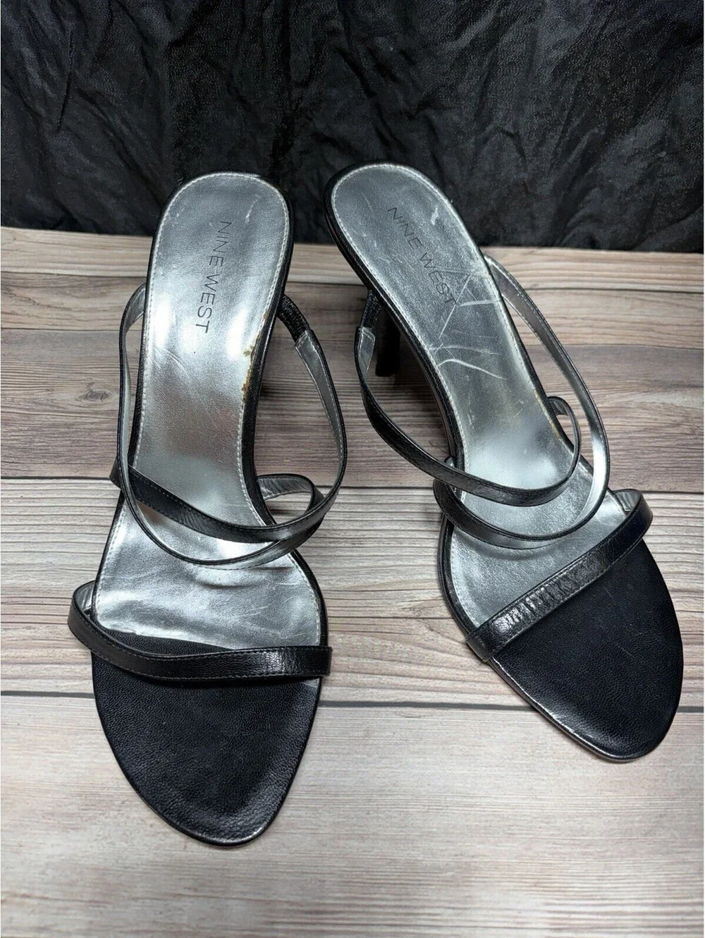 Nine West Black Strappy Leather Heels, Size 7.5